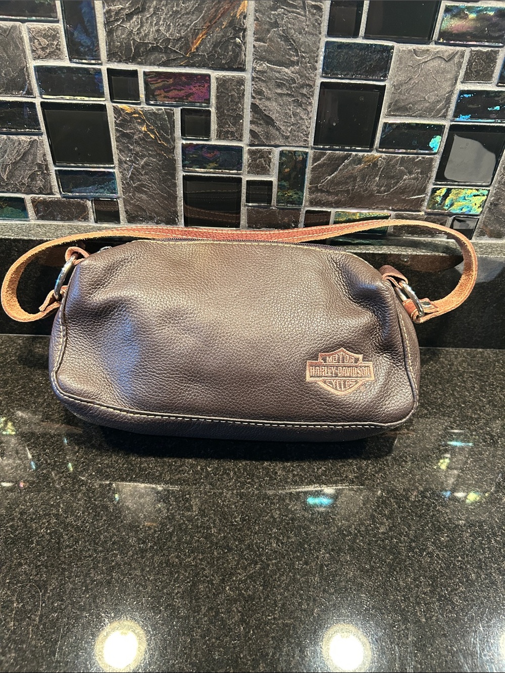 Harley-Davidson Brown Leather Shoulder Bag with Tan Strap
